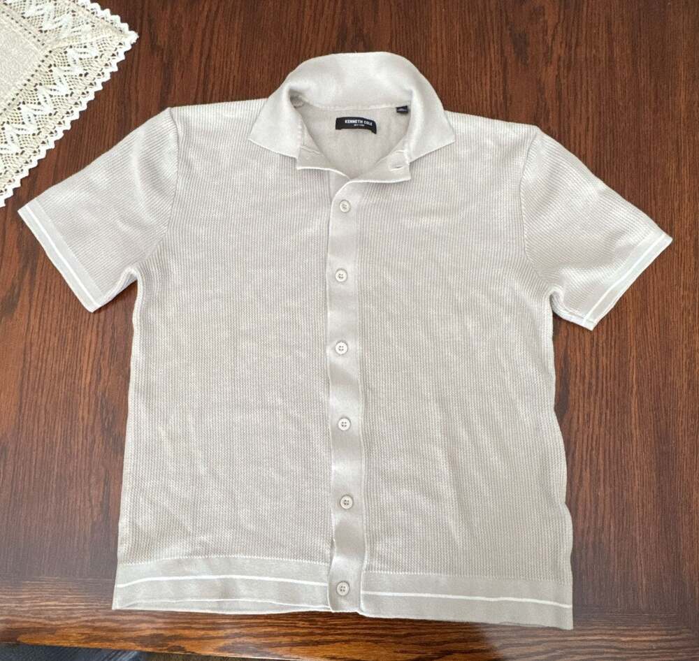 Kenneth Cole New York Men's Short Sleeve Knit Button-Up Sweater Polo Shirt XL